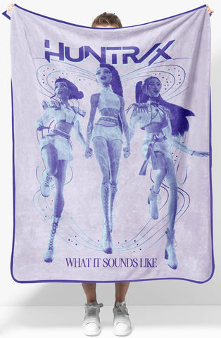 Jay Franco front view of Huntrix throw showing full poster artwork and vibrant colors for display