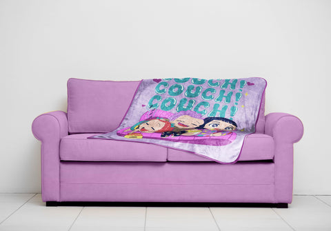 Jay Franco throw in use on couch during movie night, showing warmth and fandom style
