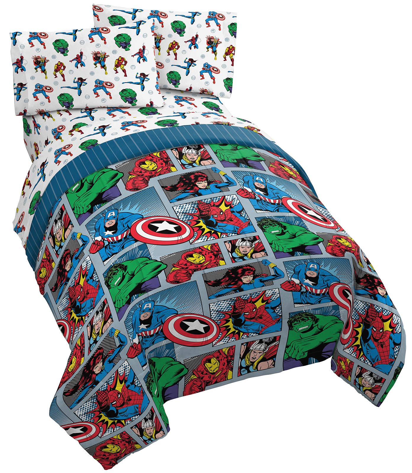 Jay Franco Iron Man comforter front view showing vibrant Avengers graphics and cozy look