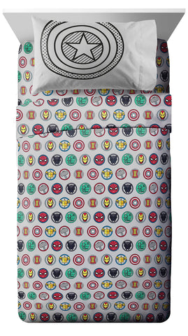 Jay Franco pillowcase and sham detail highlighting matching Avengers design