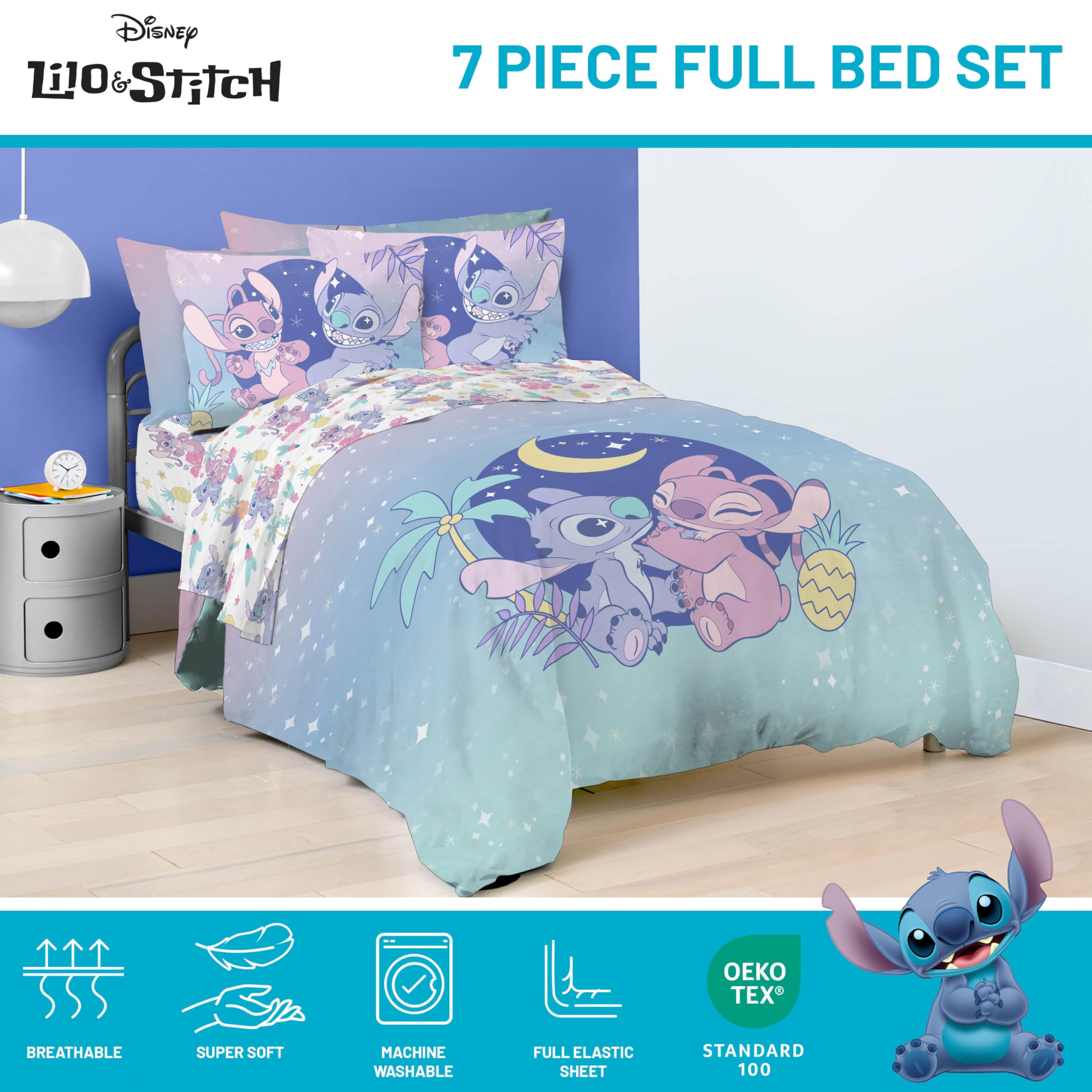 Jay Franco Lilo and Stitch comforter close-up of microfiber texture benefit: soft comfortable feel