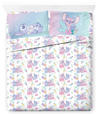 Jay Franco Lilo & Stitch front view showing full sheet set and bright design benefit: fun bedroom theme