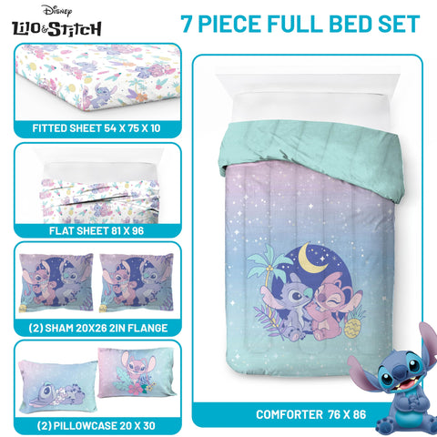 Jay Franco Lilo and Stitch pillowcases and shams detail showing pattern alignment benefit: polished bed styling