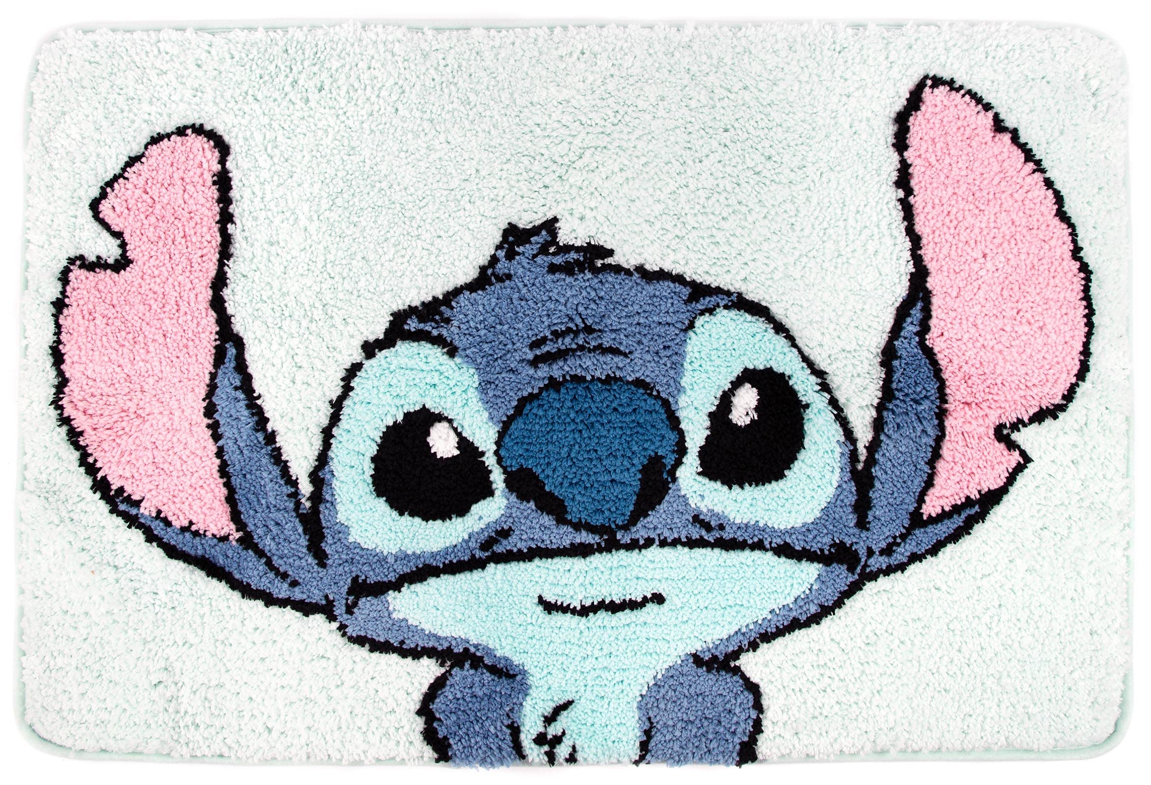 Jay Franco Lilo & Stitch front view showing colorful floral character design and soft pile benefit