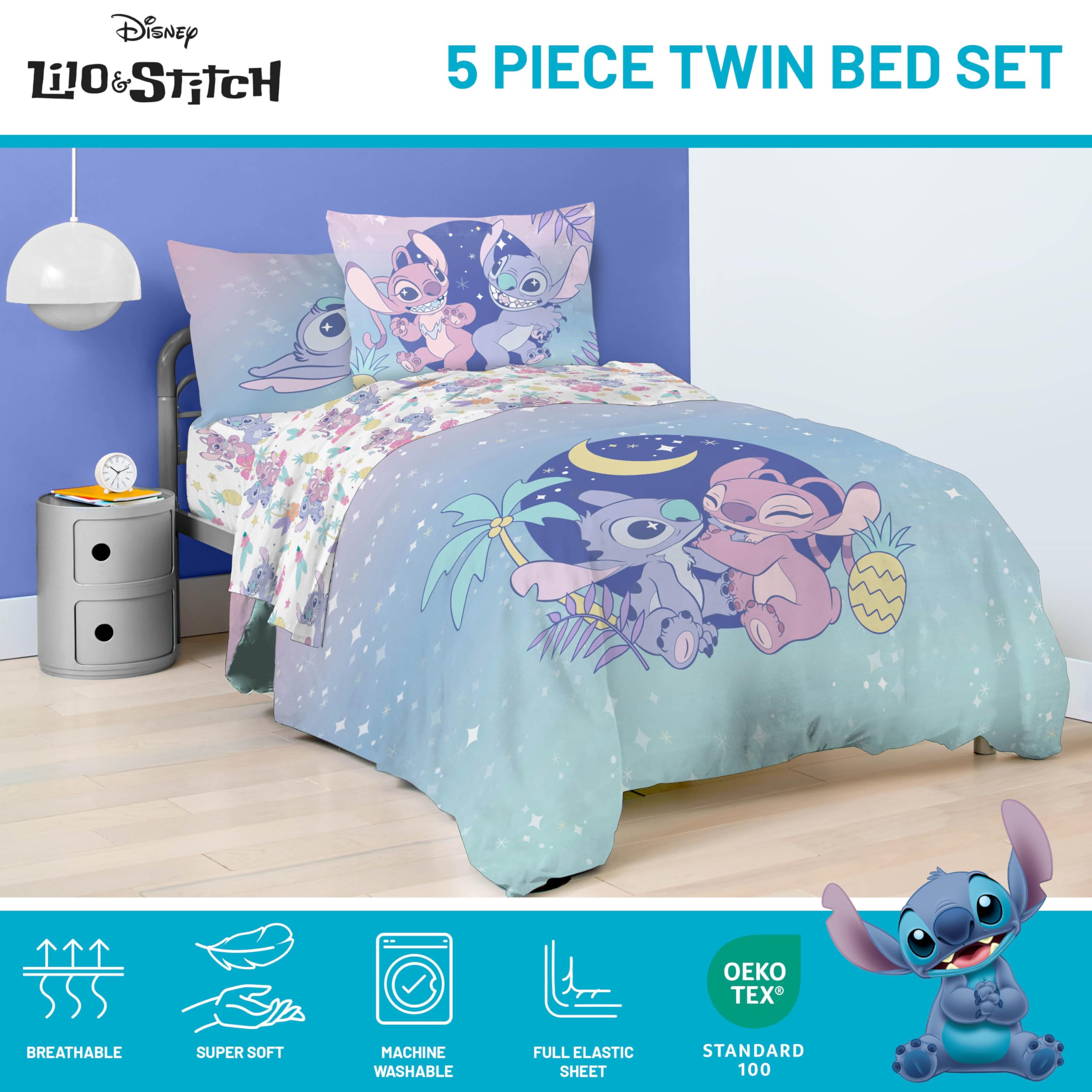 Jay Franco flat lay of sheets and sham illustrating complete set convenience