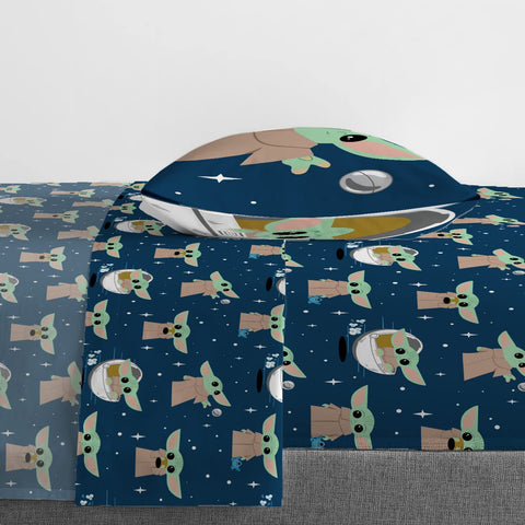 Jay Franco styled twin bed with sheets in a kid's room demonstrating decor boost