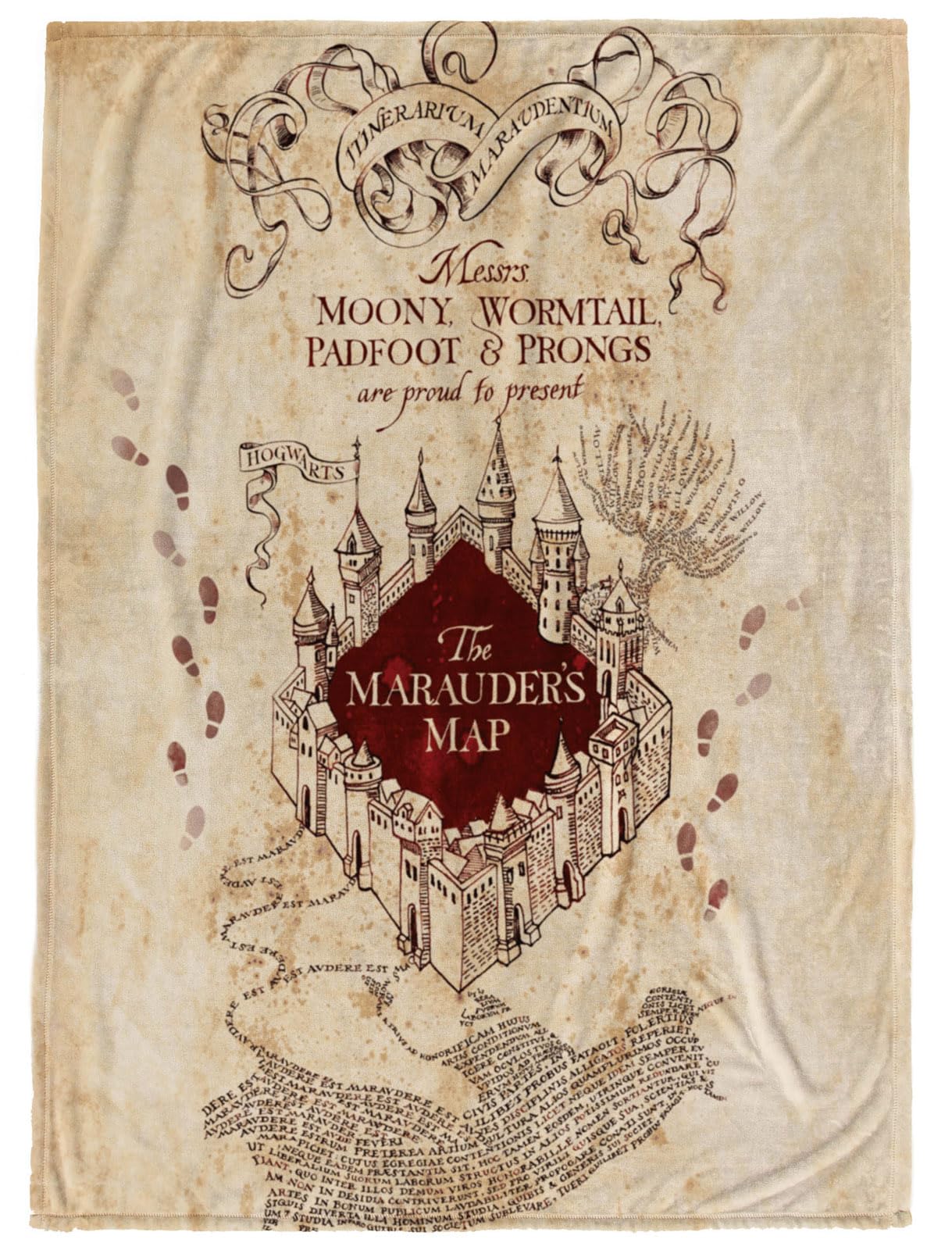 Jay Franco Marauder's Map throw front view showing full design and cozy fleece benefit