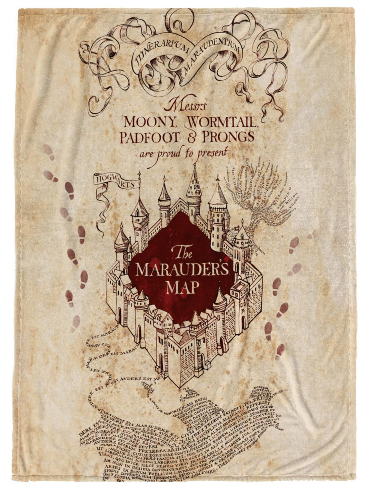 Jay Franco Marauder's Map throw front view showing full design and cozy fleece benefit