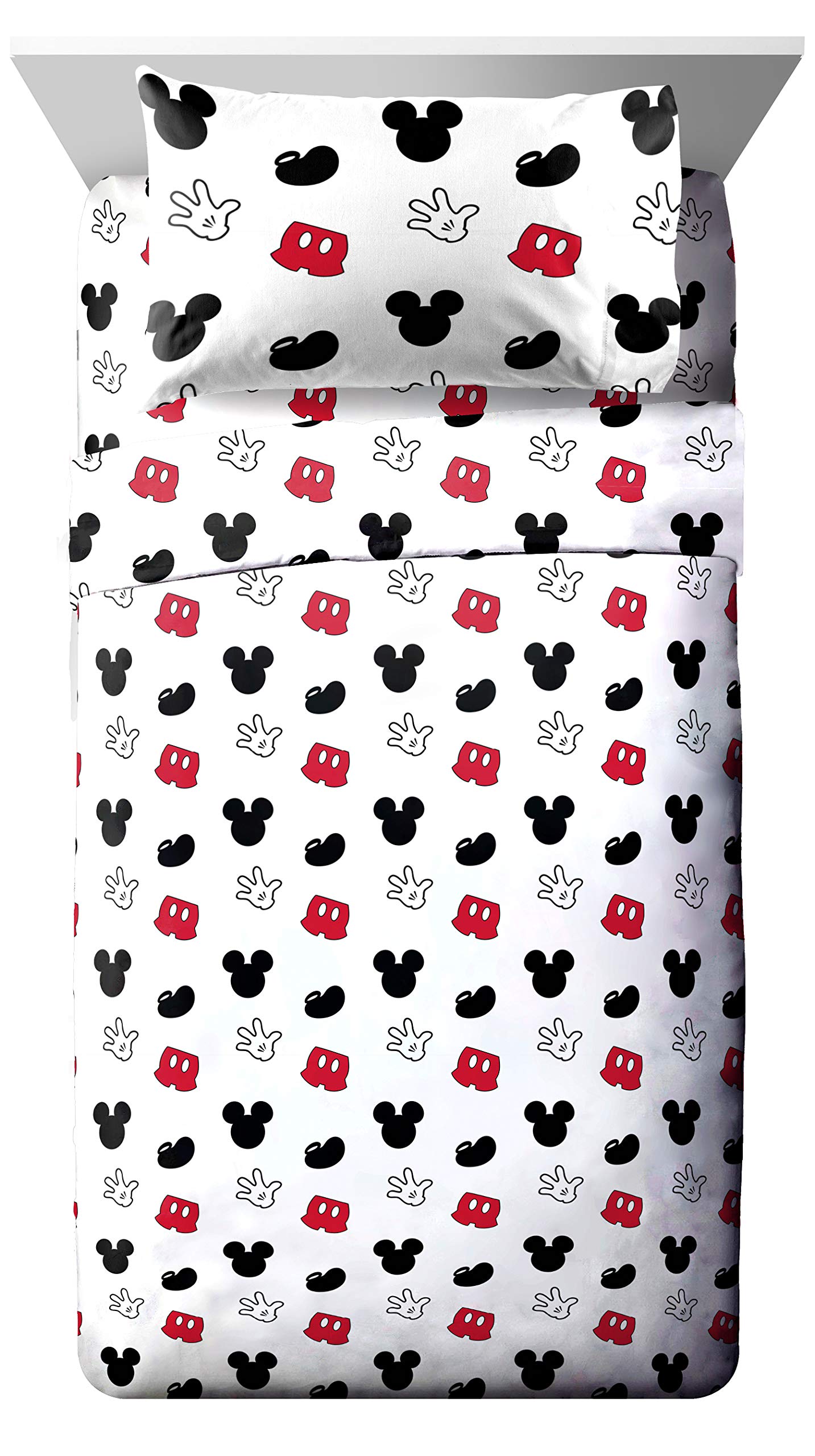 Jay Franco Mickey Mouse pillowcase close-up showing clear print and soft stitching