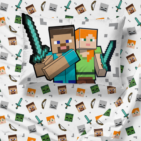 Jay Franco styled bed in a child's room showing playful Minecraft atmosphere
