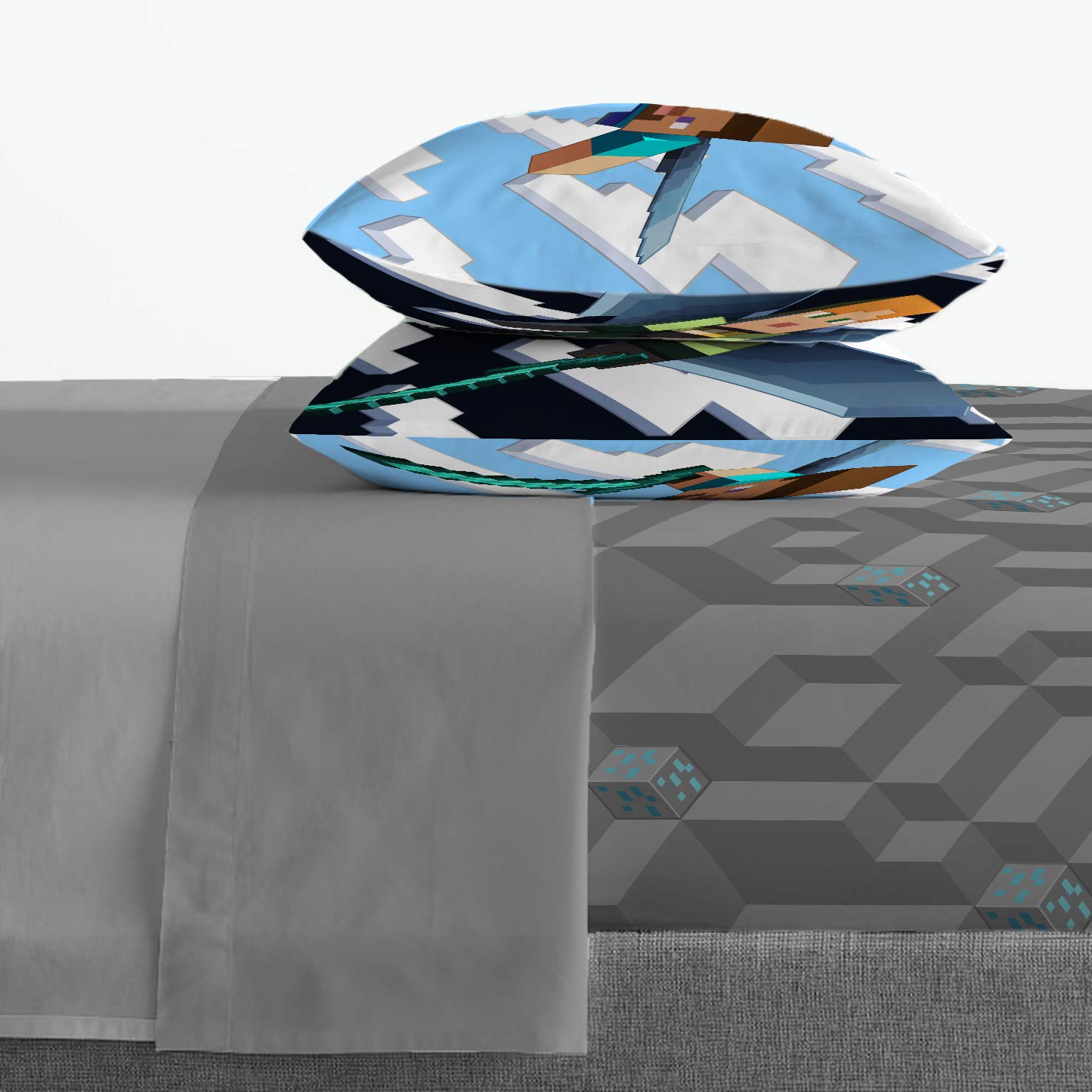 Jay Franco styled bedroom with set installed illustrating playful Minecraft decor
