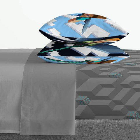 Jay Franco styled bedroom with set installed illustrating playful Minecraft decor