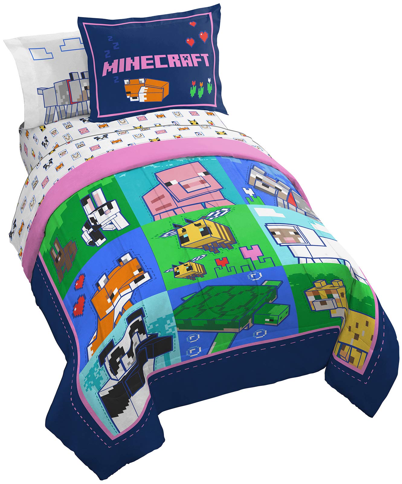 Jay Franco comforter front view showing colorful Minecraft design and cozy appeal