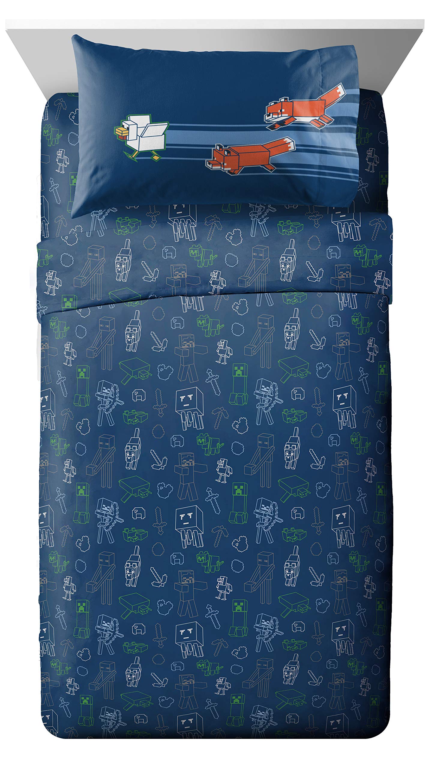 Jay Franco pillowcase and sham neatly arranged to display matching designs and easy styling benefit