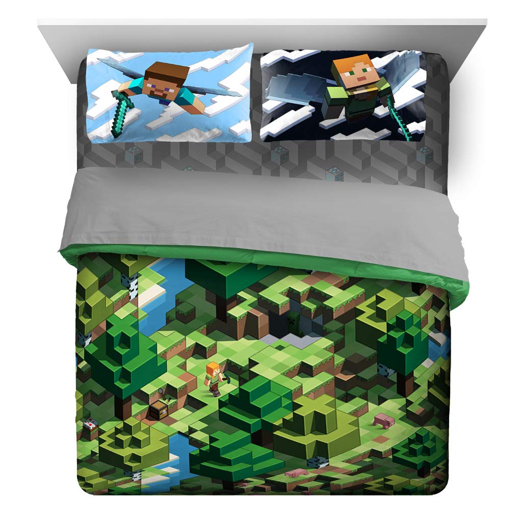 Jay Franco comforter front view showing Minecraft Creeper design and bold green for fun