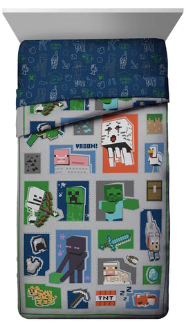 Jay Franco reversible comforter close-up highlighting Creeper and Enderman artwork and soft microfiber feel
