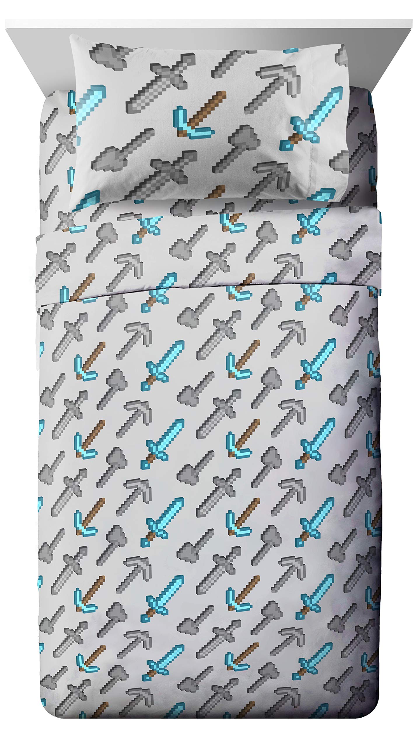 Jay Franco front view of Minecraft sheet set showing vibrant print and benefit of fun decor