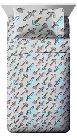 Jay Franco front view of Minecraft sheet set showing vibrant print and benefit of fun decor