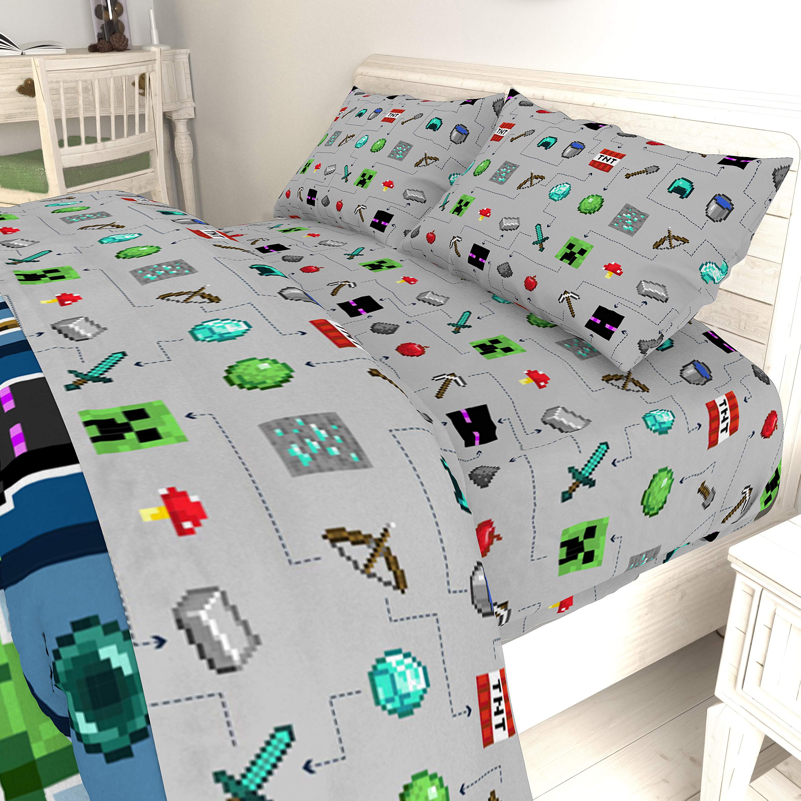 Jay Franco sheets beside ruler showing size comparison and deep-pocket fit up to 10 inches