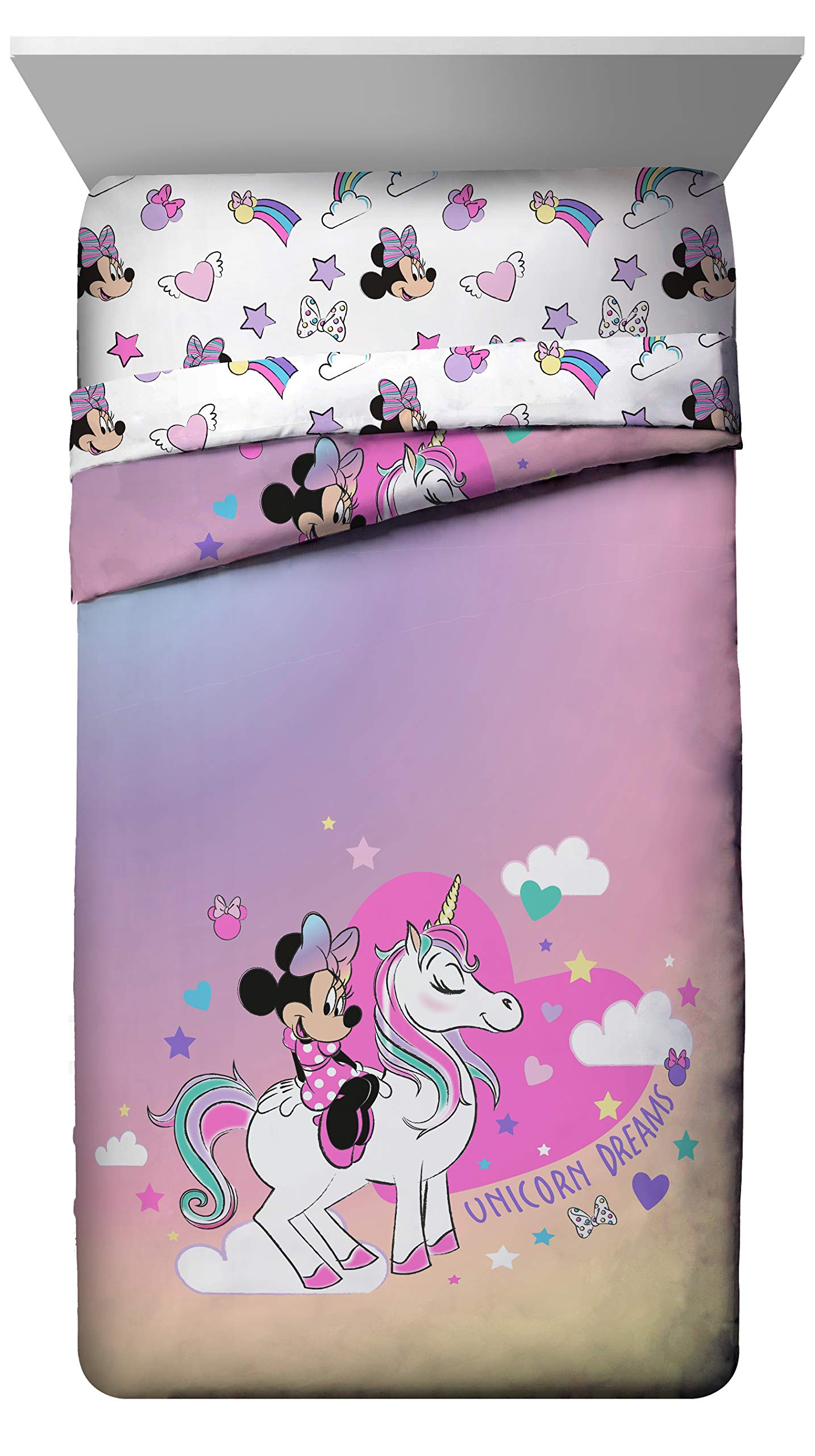 Jay Franco Minnie Mouse close-up of pattern highlighting bright colors and print clarity
