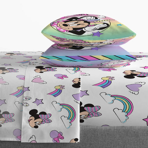 Jay Franco Minnie Mouse comforter styled on bed demonstrating room transformation