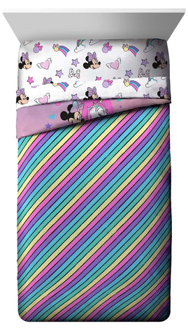 Jay Franco Minnie Mouse full sheet set laid flat for clear view of sizes and fit