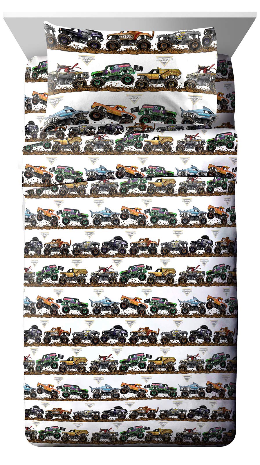 Jay Franco front packaging showing Monster Jam trucks and bright graphics for fun decor