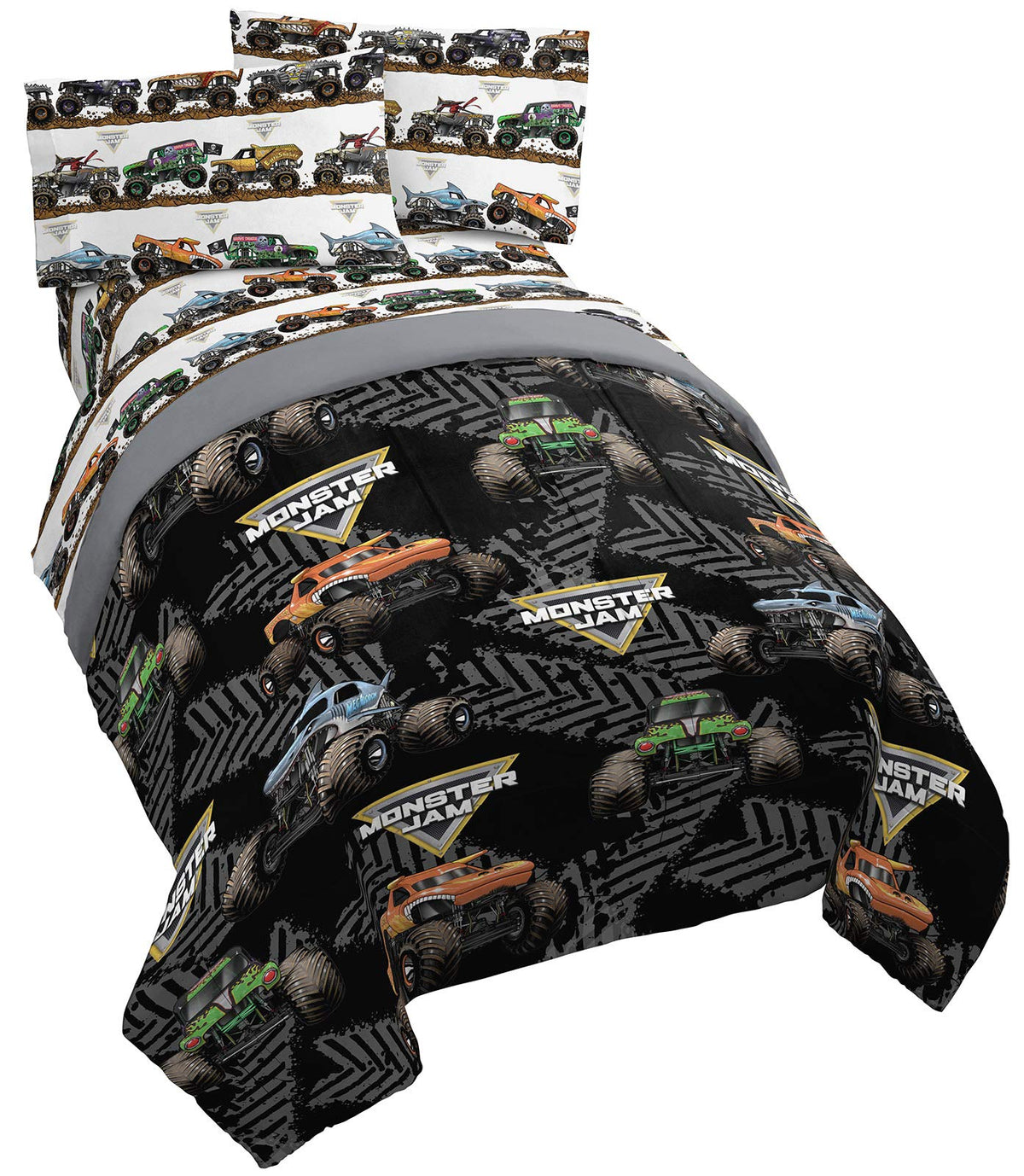 Jay Franco front view of packaged Monster Jam set showing full design and contents