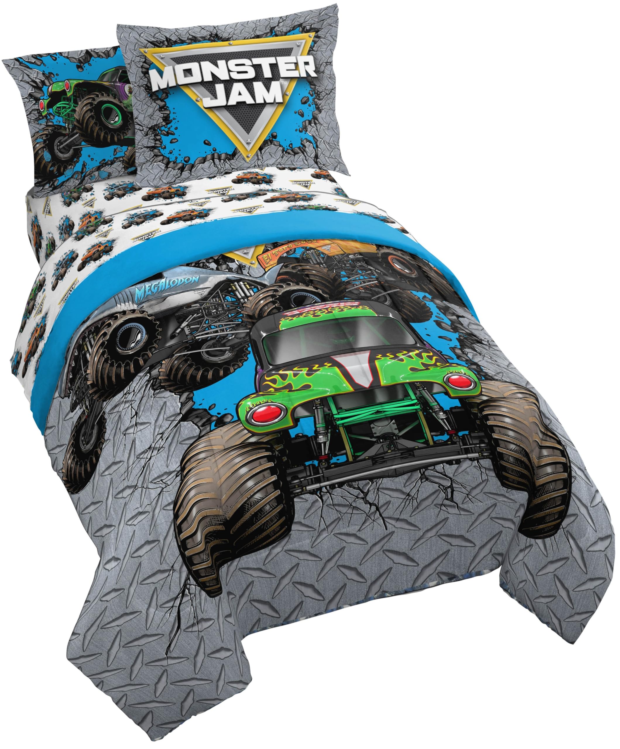Jay Franco front view comforter showing trucks and bold design for imaginative play