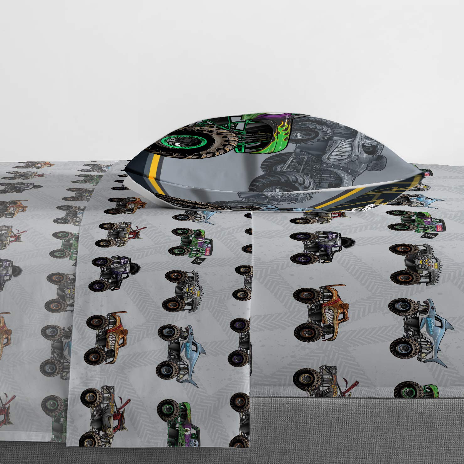 Jay Franco pillowcase and label detail confirm official Monster Jam product