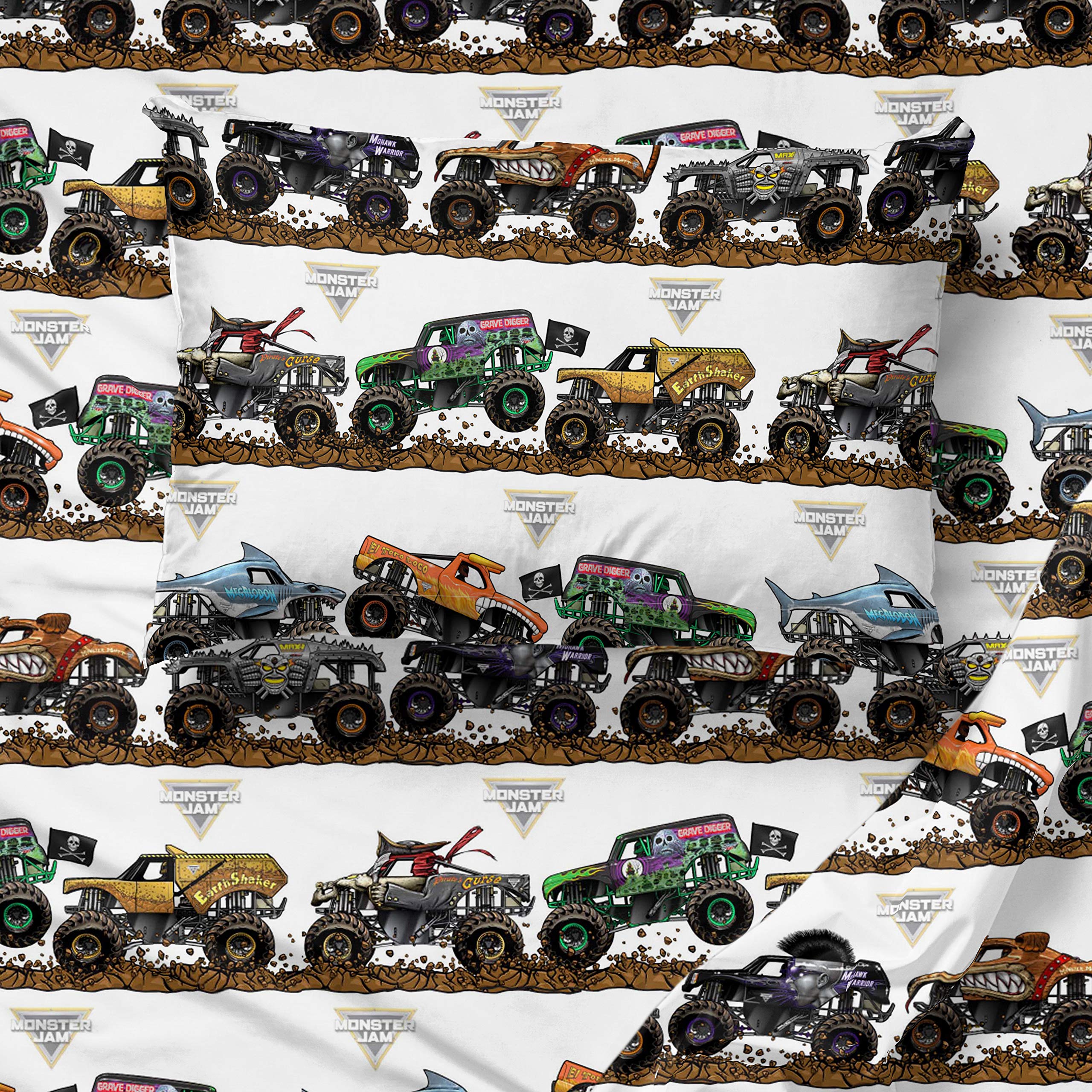 Jay Franco pillowcase close-up showing clear truck print and comfy finish