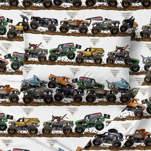 Jay Franco pillowcase close-up showing clear truck print and comfy finish