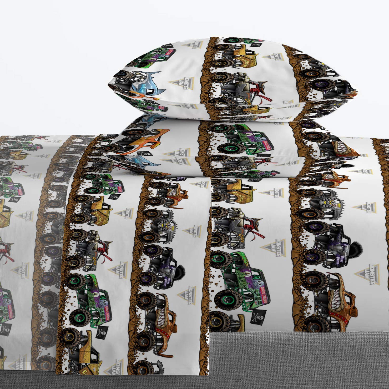Jay Franco pillowcase detail showing truck graphics and smooth finish for cozy sleep