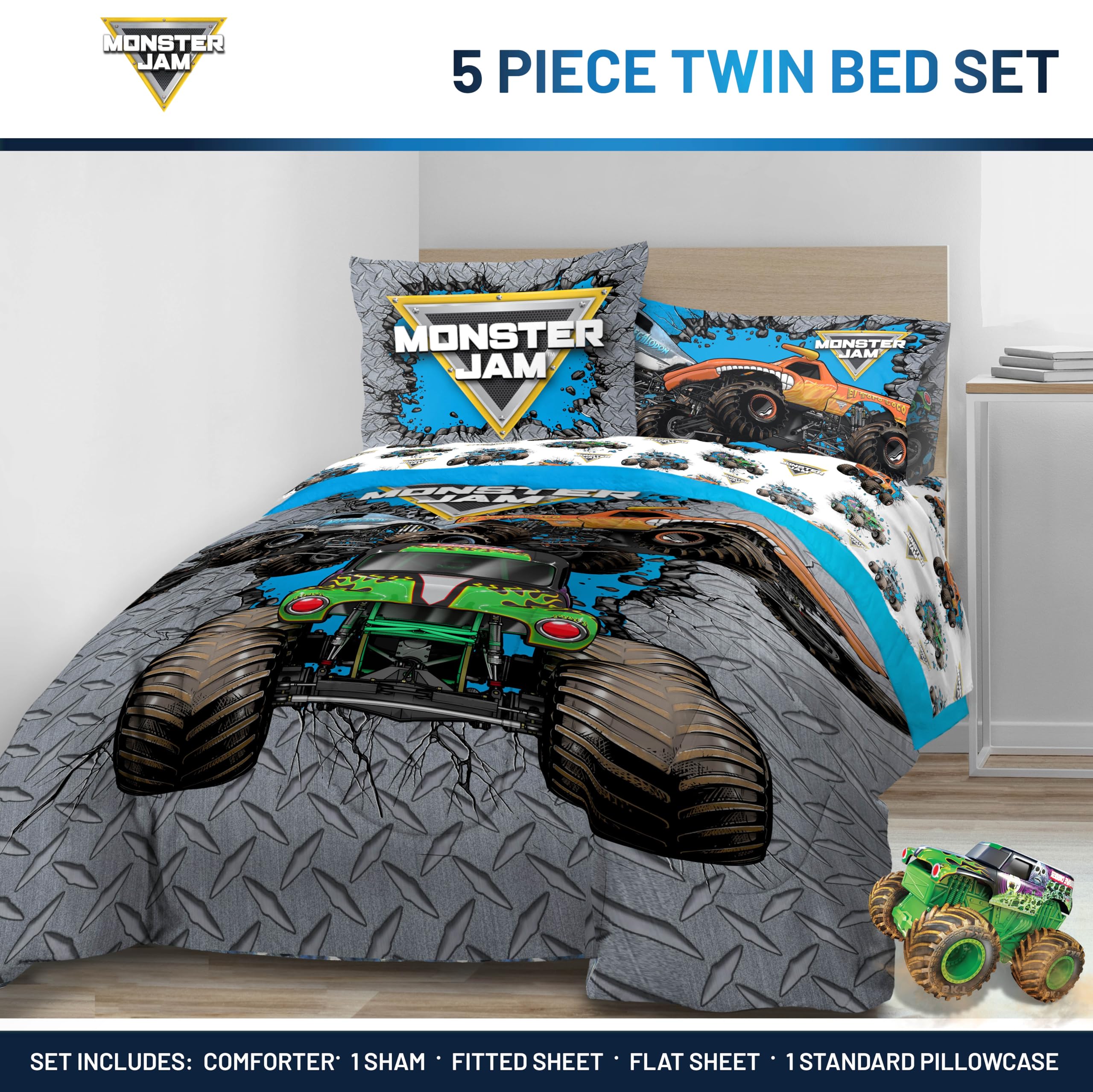Jay Franco flat laid sheets and pillow arrangements showing complete set convenience