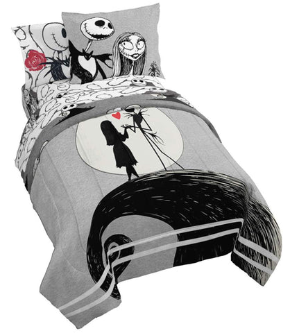 Jay Franco comforter front view showing full gray Nightmare Before Christmas print for themed decor