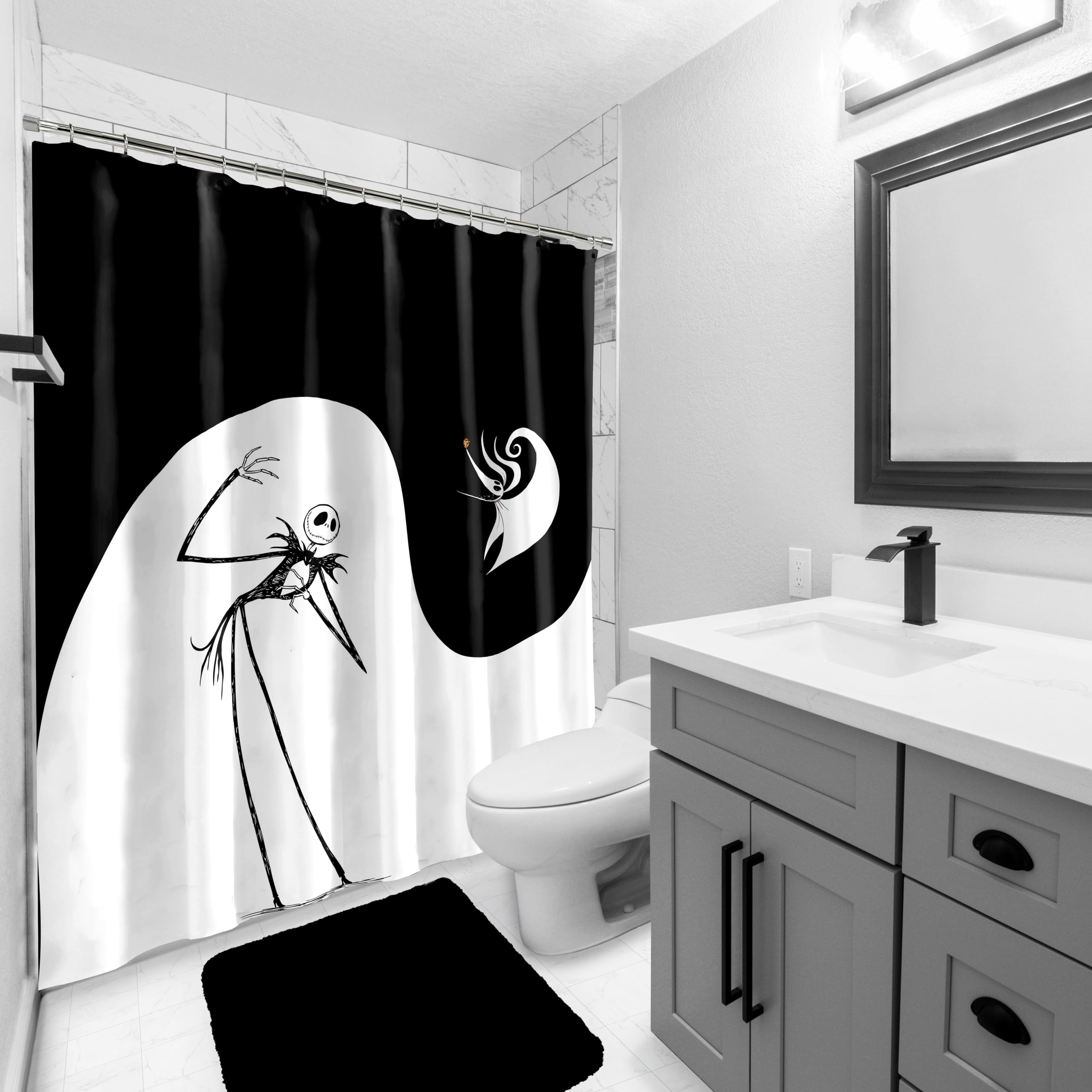 Jay Franco curtain installed in bathroom creates themed spooky-fun atmosphere