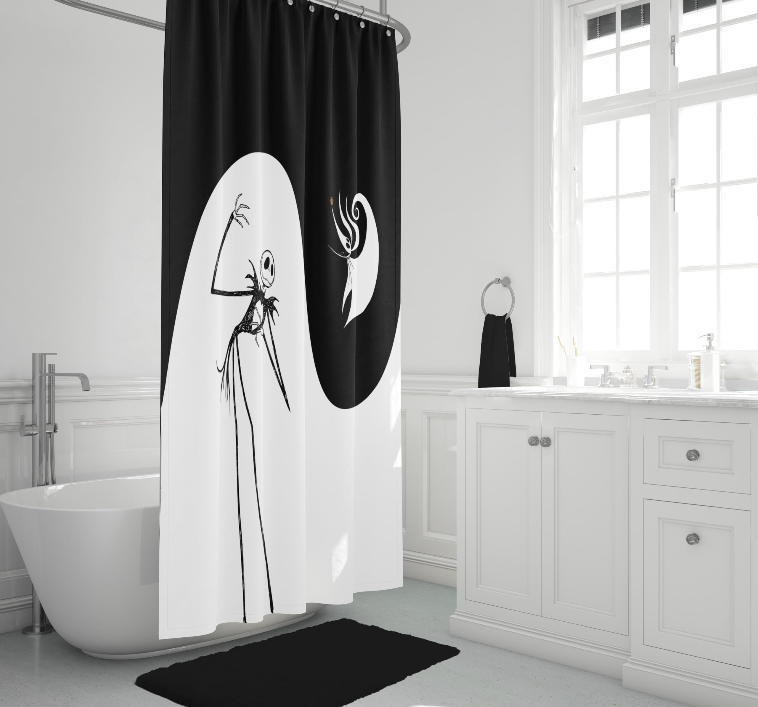 Jay Franco curtain size comparison next to bathtub illustrates 70x72-inch fit