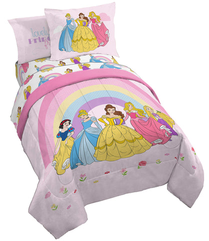 Jay Franco comforter front showing princesses and bright rainbow, adds playful charm