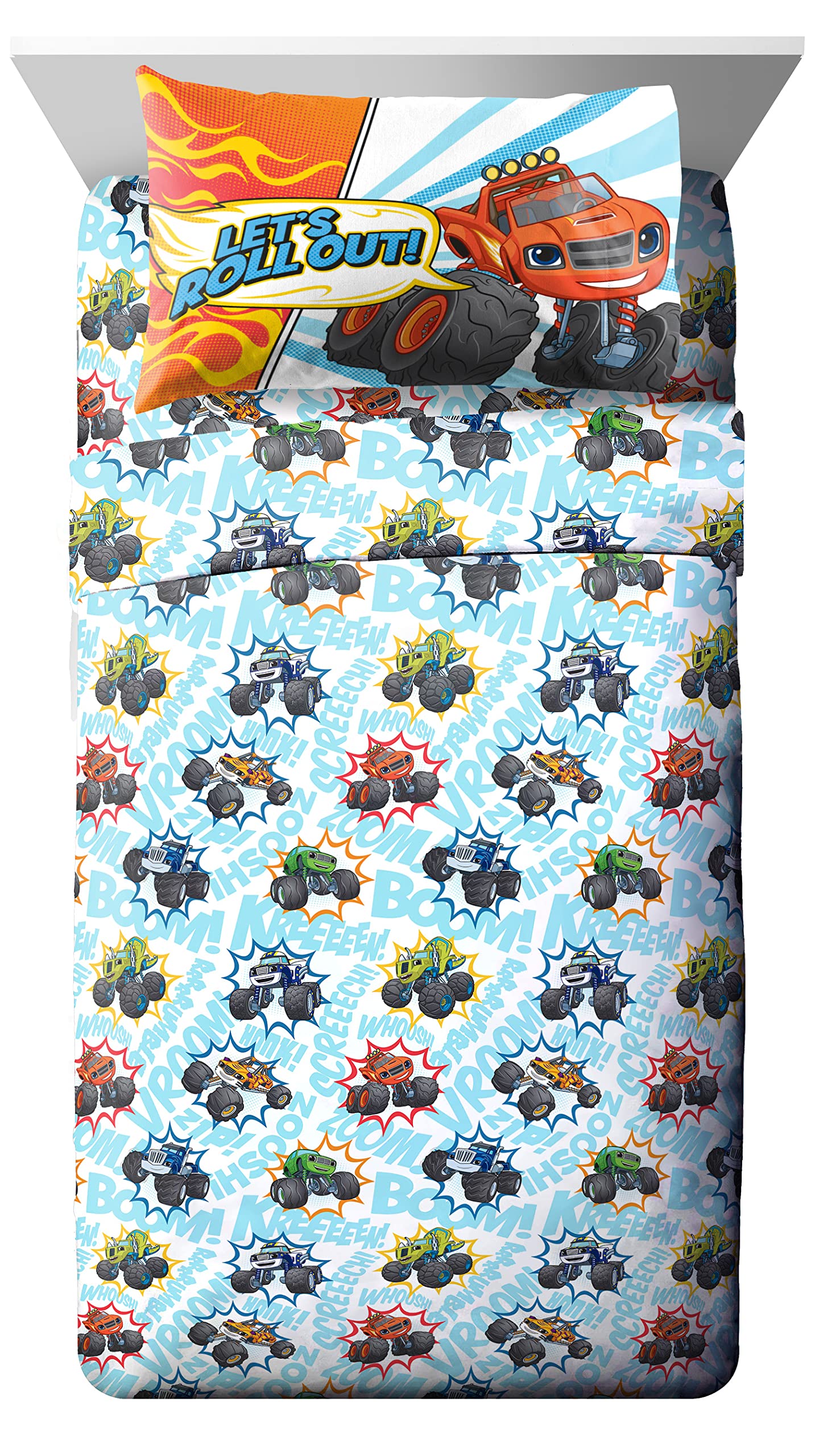 Jay Franco sheet pattern detail with race-themed graphics and fade-resistant print for lasting color
