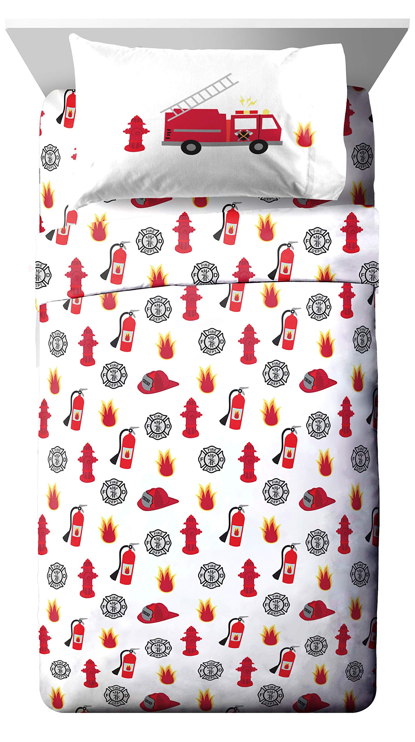 Jay Franco full sheet set laid out to show fitted sheet, flat sheet, and comforter coordination