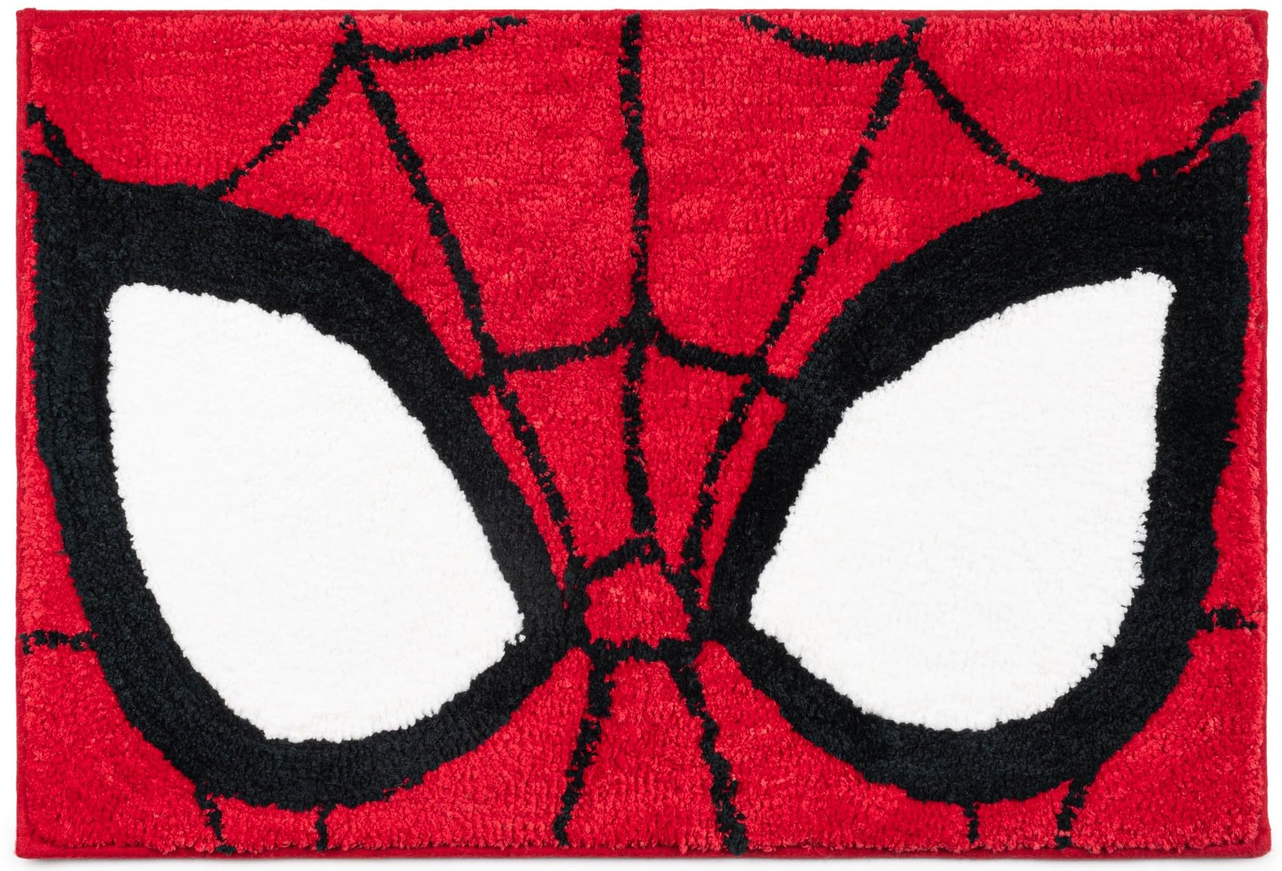 Jay Franco Spiderman bath rug front view showing vibrant superhero design and size benefit