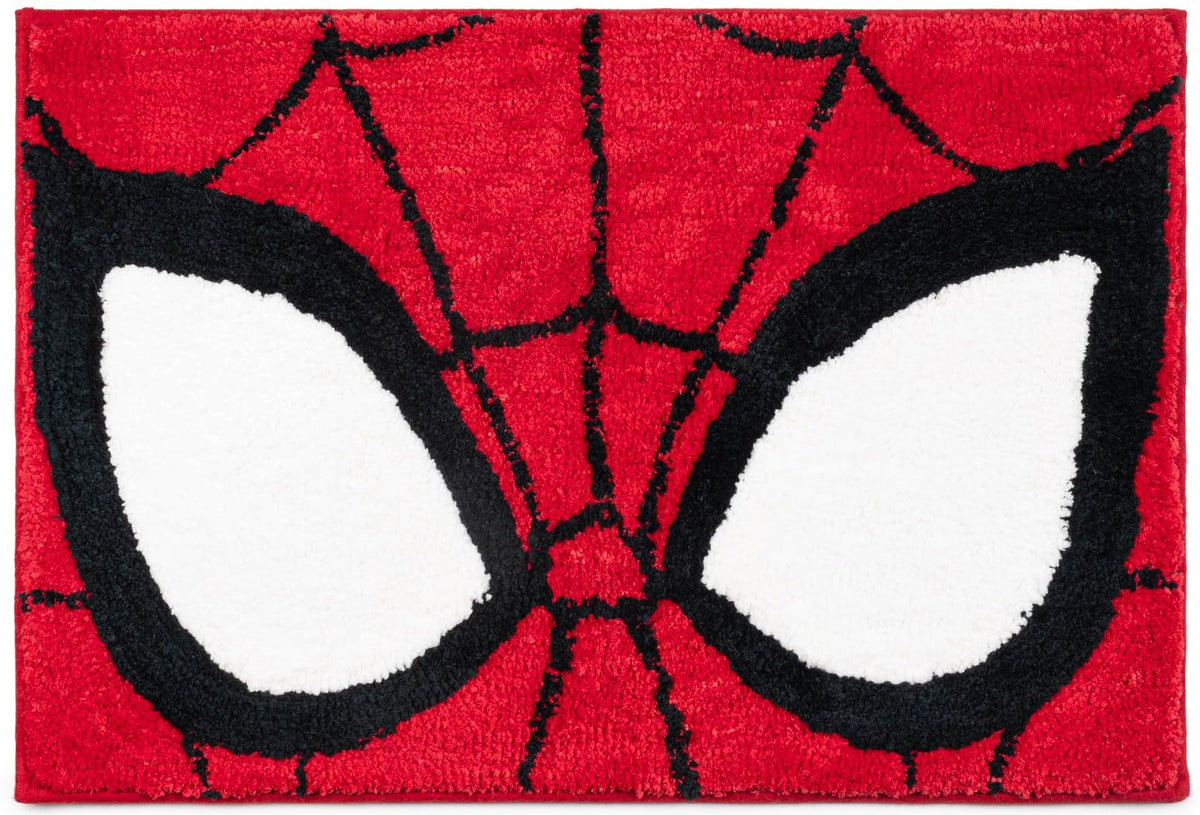 Jay Franco Spiderman bath rug front view showing vibrant superhero design and size benefit
