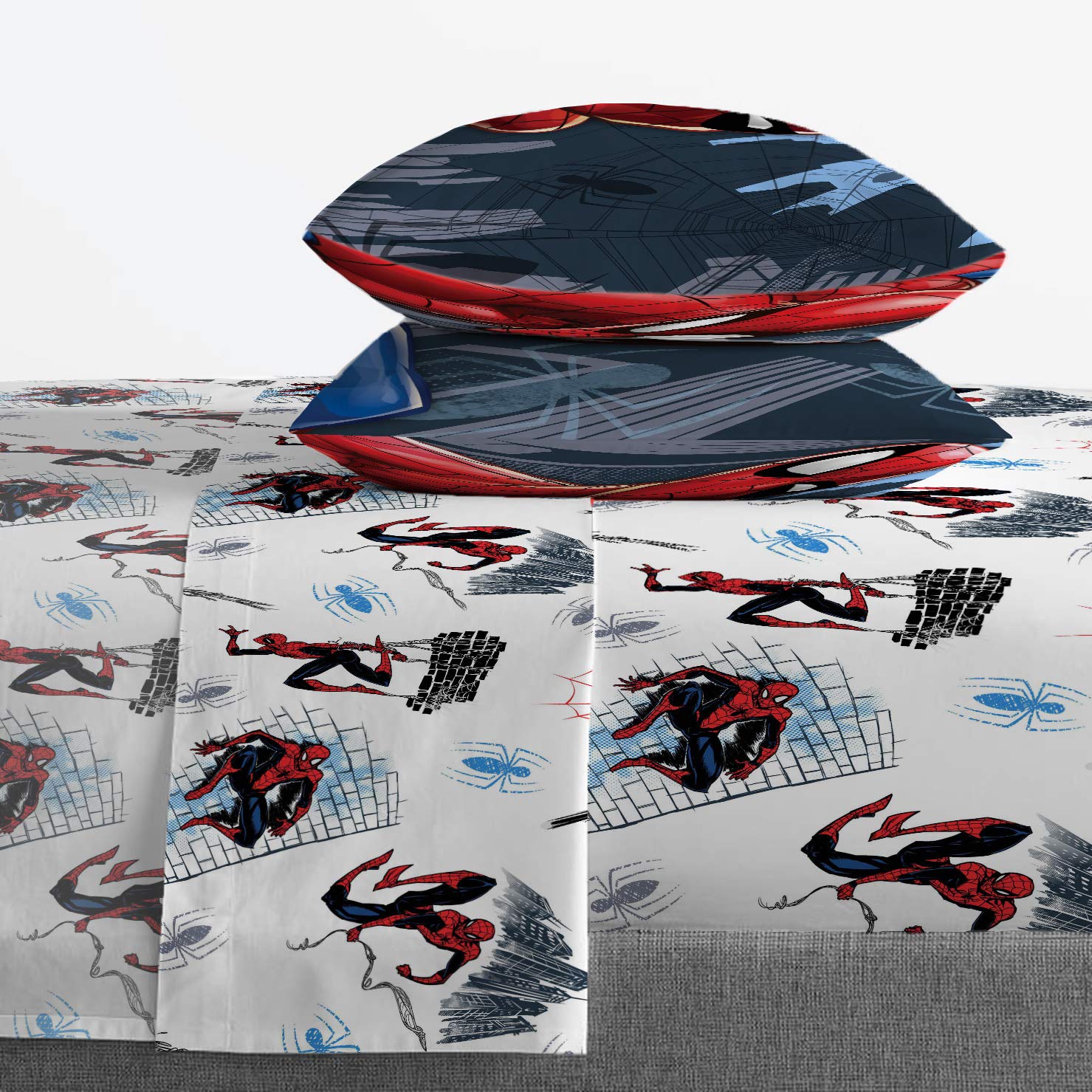 Jay Franco Spiderman bed in kids room lifestyle showing fun decor and easy setup