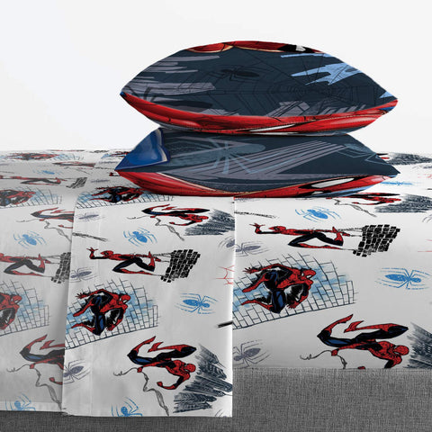 Jay Franco Spiderman bed in kids room lifestyle showing fun decor and easy setup