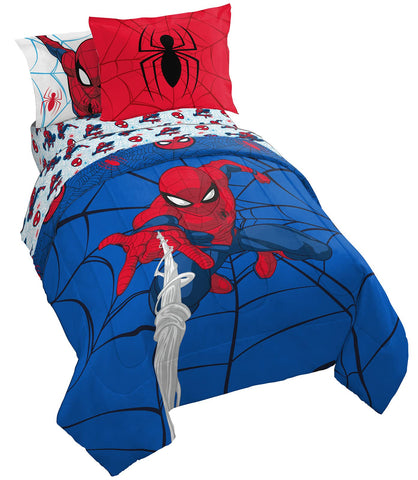 Jay Franco Spider-Man comforter front view showing bold blue design and easy styling