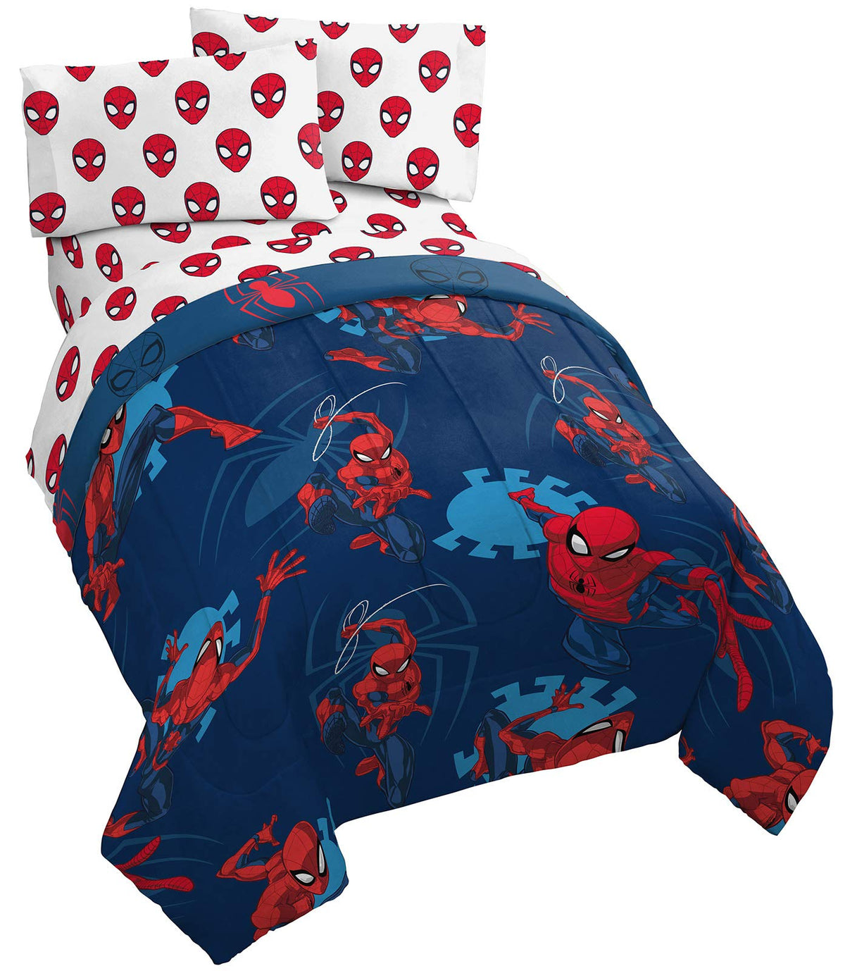 jay franco Spiderman comforter front view showing bold blue design and cozy look