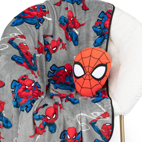 Jay Franco Spiderman front view showing themed throw and pillow for easy gifting