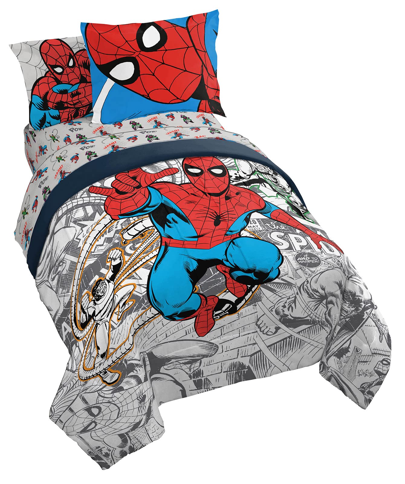 Jay Franco front view of Spider-Man comforter showing full-bed design and bold colors