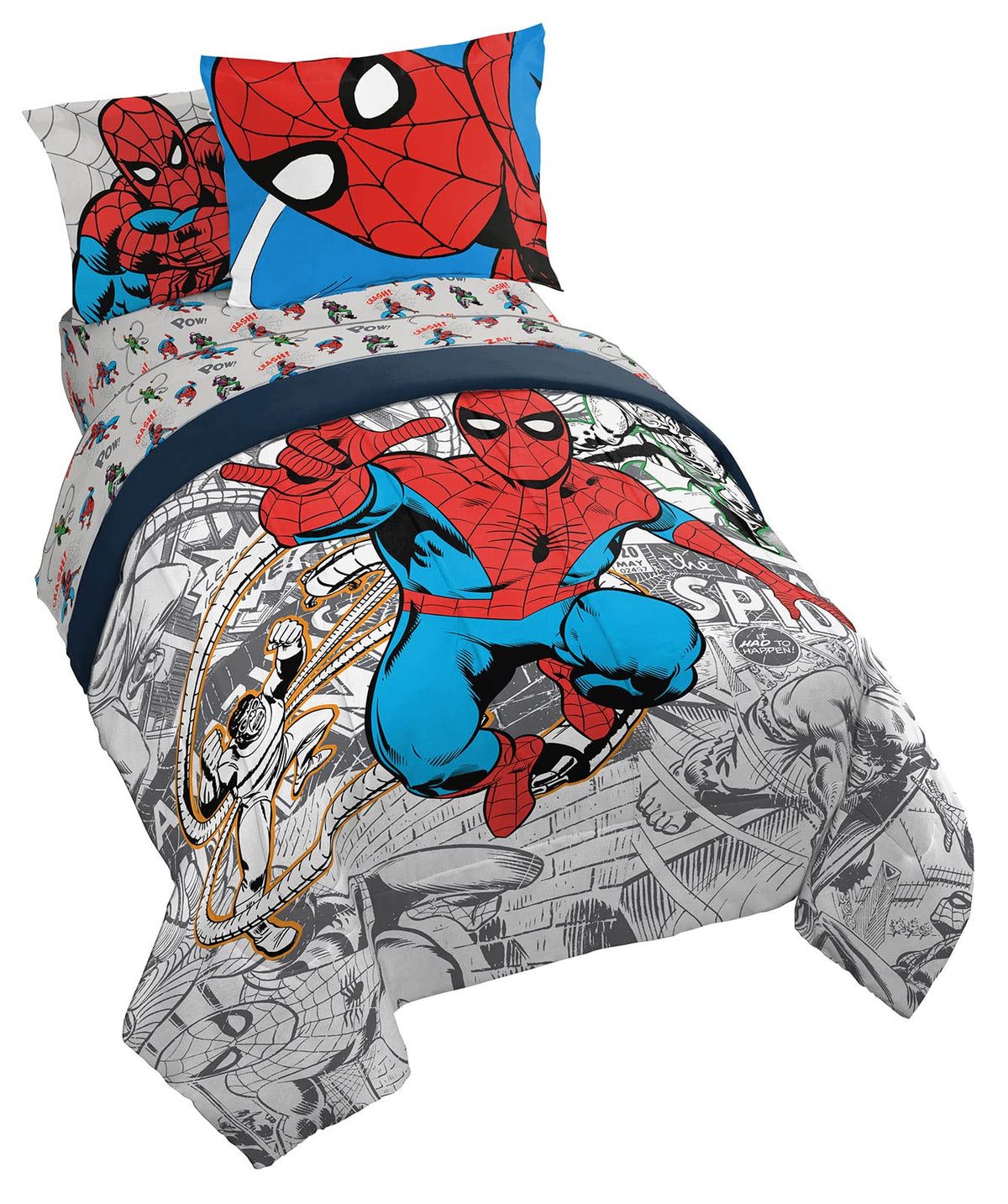 Jay Franco front view of Spider-Man comforter showing full-bed design and bold colors
