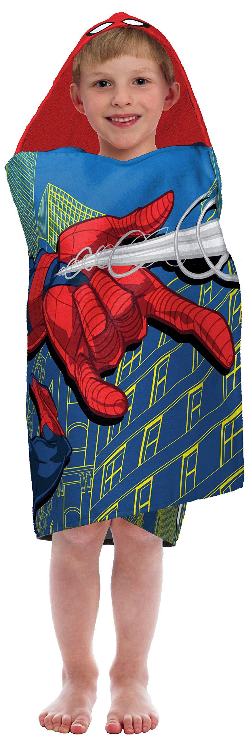 Jay Franco Spiderman hood detail closeup with 3D texture for playful warmth